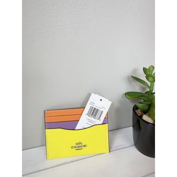 NWTCoach Slim ID Card Case Colorblock Sv/Bright Yellow Multi Crossgrain Leather - Picture 5 of 5